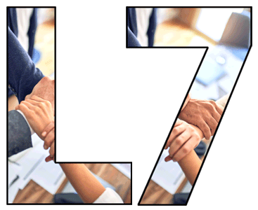 The letter L and number 7 with image mask of shaking hands.